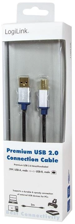 LOGILINK BUAB220 LOGILINK - Premium USB 2.0 jungties kabelis, USB-A kištukas iki USB-B kištukas, 2m