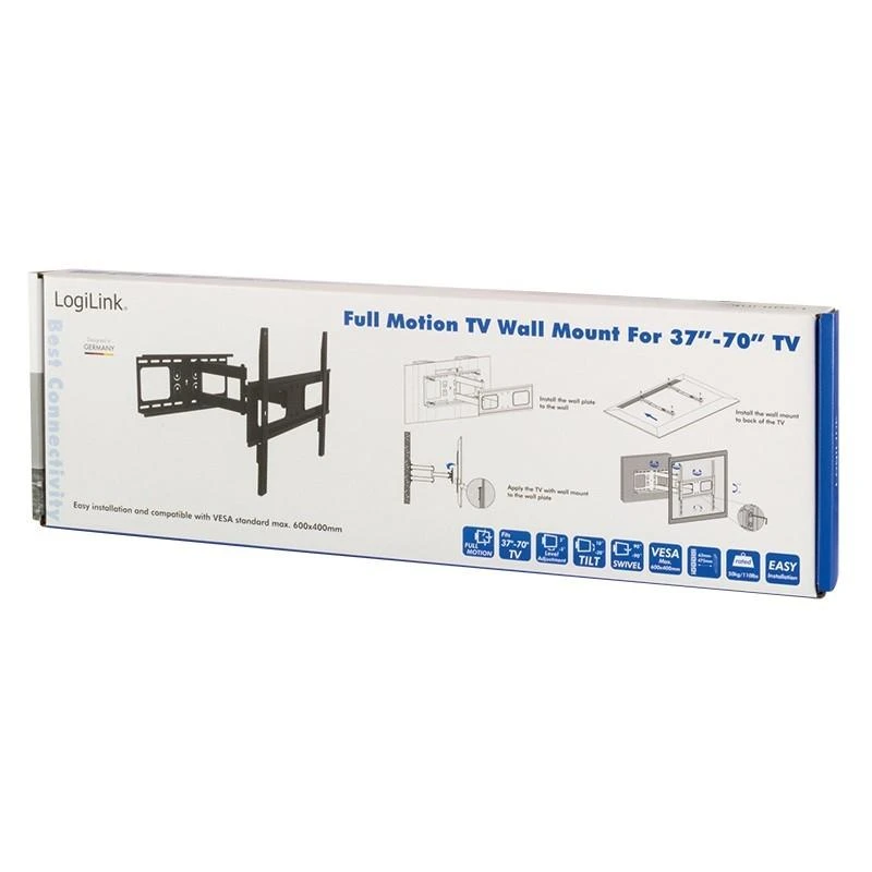 Logilink BP0028 TV Sieninis laikiklis, 37"-70", pakreipimas +10°-20°,pasukamas +-90°, 475mm | Prisijungti | Sieninis laikiklis | 37-70 " | Maksimalus svoris (keliamoji galia) 50 kg | Juodas