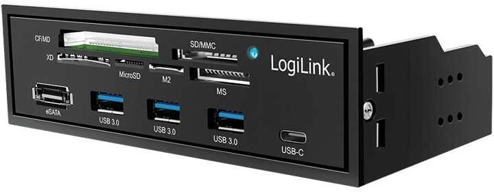 LOGILINK daugiafunkcis priekinis skydelis 5,25 colio su 6 krypčių kortelių skaitytuvu, juodas