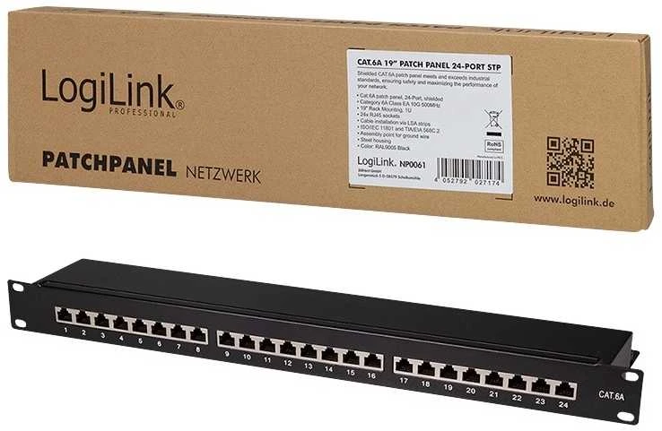 LOGILINK NP0061 LOGILINK- Patch Panel 19 montavimas Cat.6A STP 24 jungtys, juodos