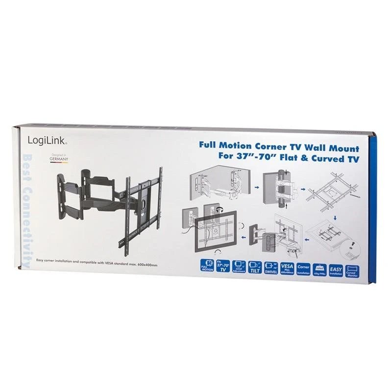 LOGILINK BP0047 LOGILINK - televizoriaus sieninis laikiklis kampe, pakreipiamas -8 /+5, pasukamas -90 /90, maks. 45 kg