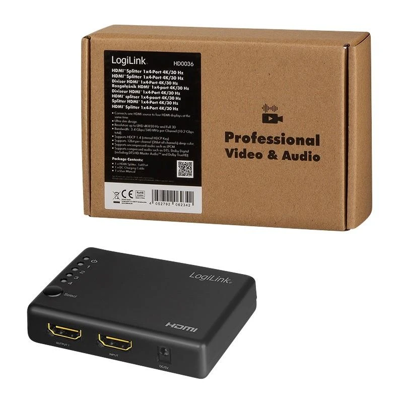 LogiLink HDMI skirstytuvas 1x4 su pakuote