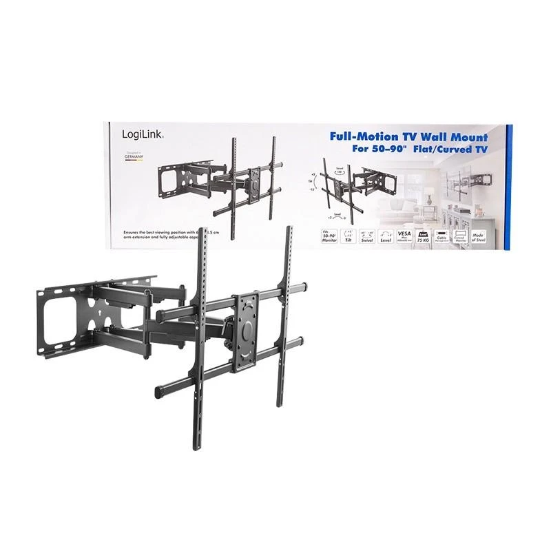 LOGILINK BP0151 televizoriaus sieninis laikiklis 50-90 colių pakreipiamas pasukamas 75 kg maks.
