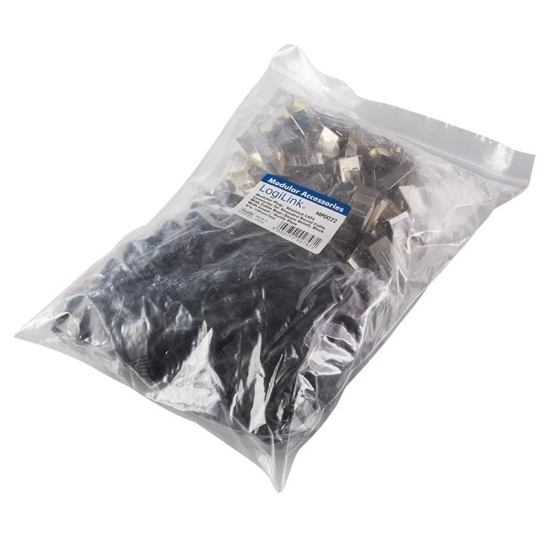 LOGILINK MP0022 LOGILINK - Kištukinė jungtis Cat.6 RJ45 100vnt. komplektas, ekranuotas, juodas