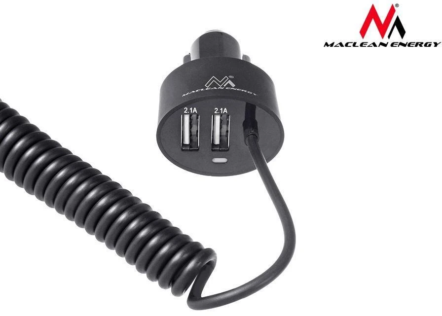 Maclean MCE76 37545 Automobilinis įkroviklis 2xUSB, 5.2A, „Lightning“ spiralė 1.8m