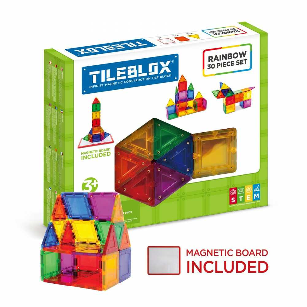 Magformers Tileblox - Rainbow - 30 vnt su magnetine lenta (3202)