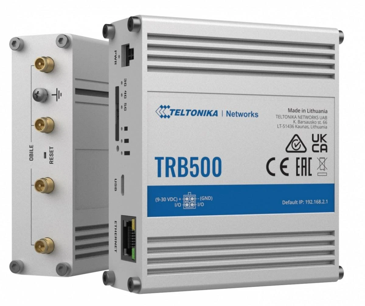 Maršrutizatorius Teltonika | Pramoninis 5G šliuzas | TRB500 | Nėra „Wi-Fi“ | 10/100/1000 Mbps Mbit/s | Ethernet LAN (RJ-45) jungtys 1 | Tinklo palaikymas: Ne | MU-MiMO: Taip | Antenos tipas: SMA, skirtas mobiliesiems įrenginiams