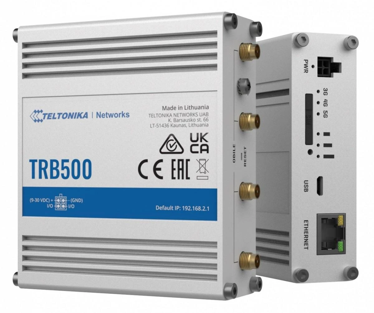 Maršrutizatorius Teltonika | Pramoninis 5G šliuzas | TRB500 | Nėra „Wi-Fi“ | 10/100/1000 Mbps Mbit/s | Ethernet LAN (RJ-45) jungtys 1 | Tinklo palaikymas: Ne | MU-MiMO: Taip | Antenos tipas: SMA, skirtas mobiliesiems įrenginiams