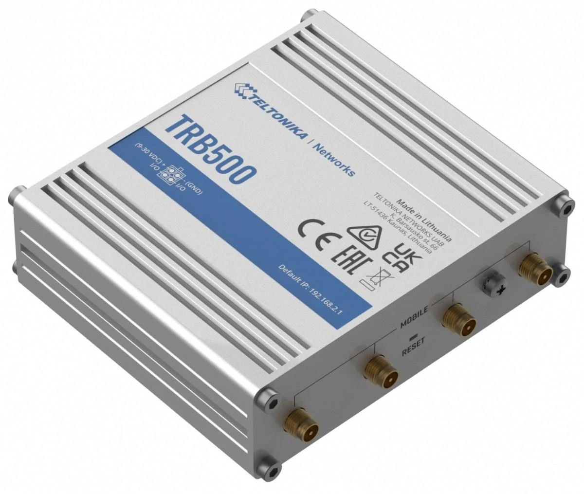 Maršrutizatorius Teltonika | Pramoninis 5G šliuzas | TRB500 | Nėra „Wi-Fi“ | 10/100/1000 Mbps Mbit/s | Ethernet LAN (RJ-45) jungtys 1 | Tinklo palaikymas: Ne | MU-MiMO: Taip | Antenos tipas: SMA, skirtas mobiliesiems įrenginiams