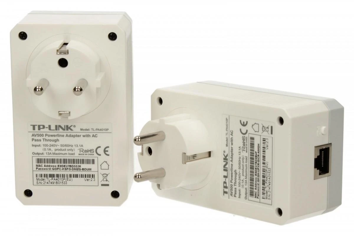 TP-LINK AV500+ maitinimo tinklo rinkinys su kintamosios srovės pralaidumu, 500 Mbps maitinimo tinklo greitis, 1 prievado greitasis Ethernet, „Homeplug AV“, „Žalias Powerline“, kištukas