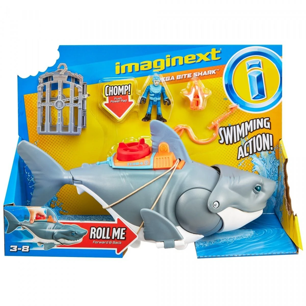 Fisher Price Mattel Imaginext Mega mechaninė ryklio ataka, judanti burna ZA5438