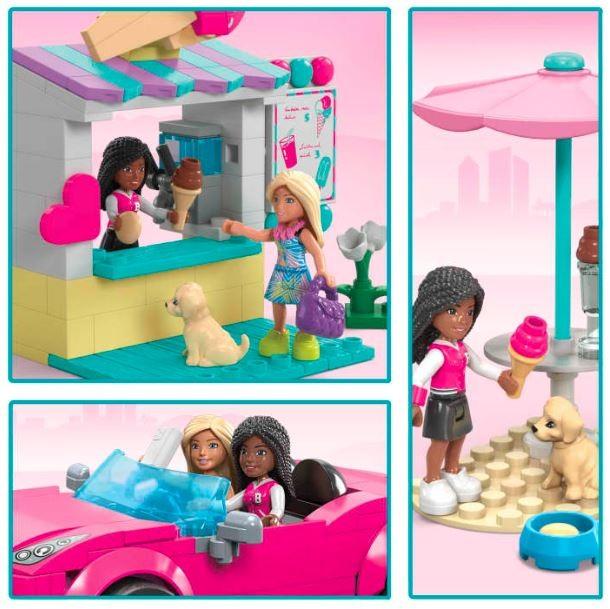 Mattel Mega Bloks Barbie Blocks kabrioleto rinkinys ir ledų stovas HPN78
