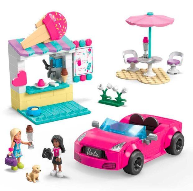 Mattel Mega Bloks Barbie Blocks kabrioleto rinkinys ir ledų stovas HPN78