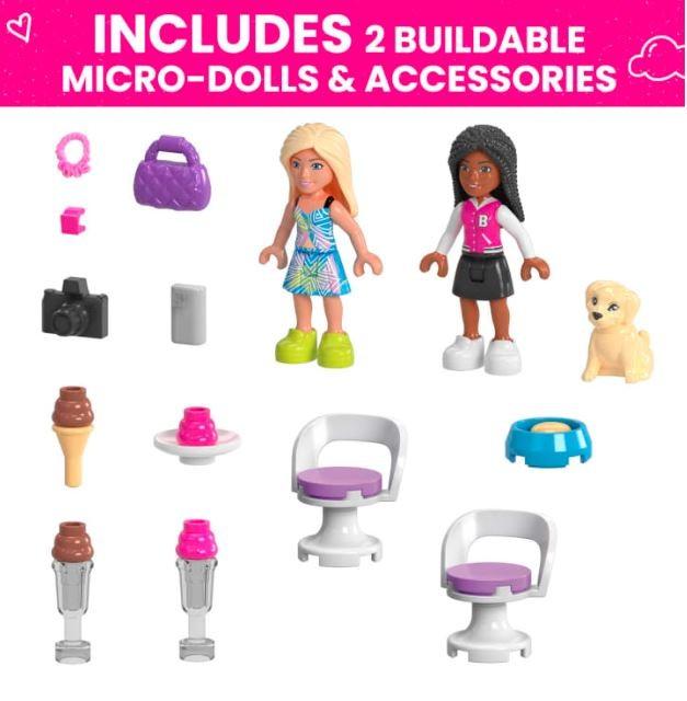 Mattel Mega Bloks Barbie Blocks kabrioleto rinkinys ir ledų stovas HPN78