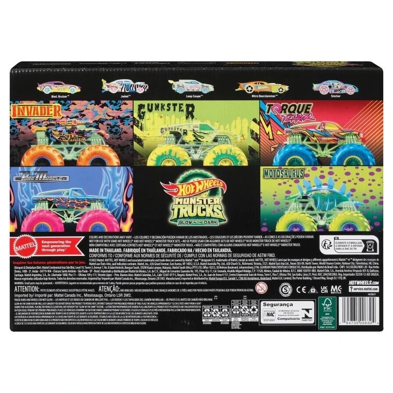 Mattel Hot Wheels Monster Trucks Šviečia tamsoje Vehicles HCB57 rinkinys