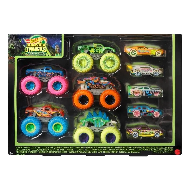 Mattel Hot Wheels Monster Trucks Šviečia tamsoje Vehicles HCB57 rinkinys