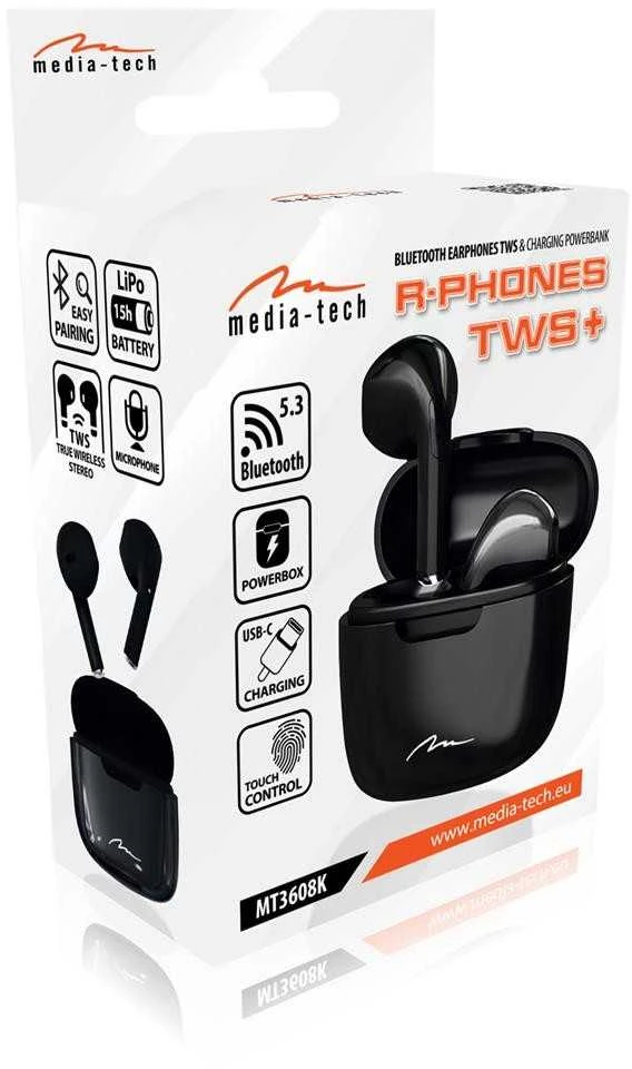 Media-Tech MT3608K R-Phones TWS+ belaidės ausinės, juodos