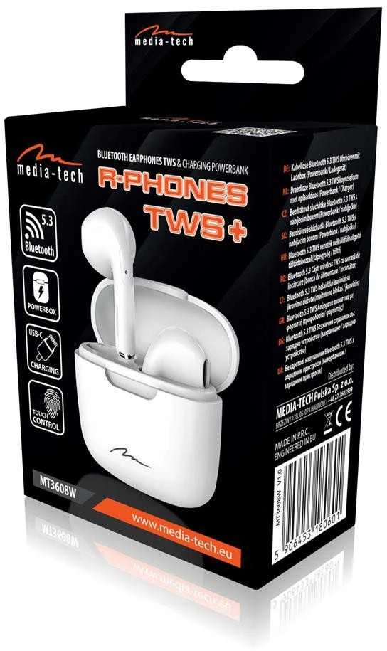 Baltos TWS ausinės su mikrofonu Media-Tech MT3608W R-Phones