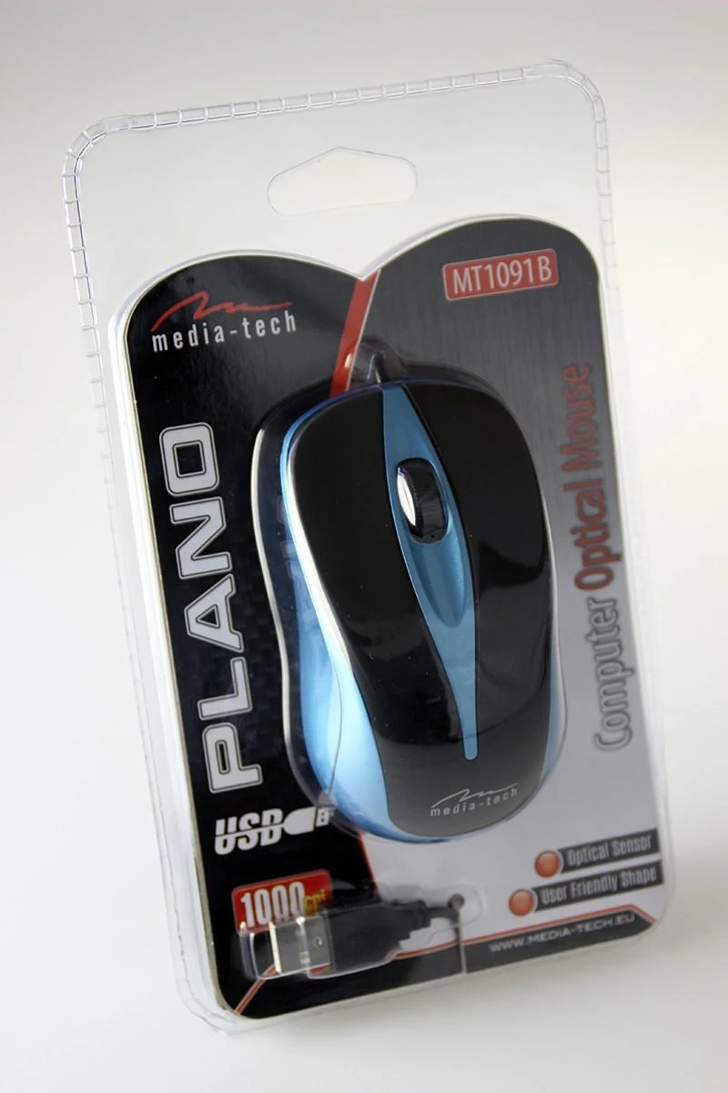 Itin ergonomiška optinė pelė Media-Tech PLANO MT1091B, USB jungtis, 800DPI, mėlyna