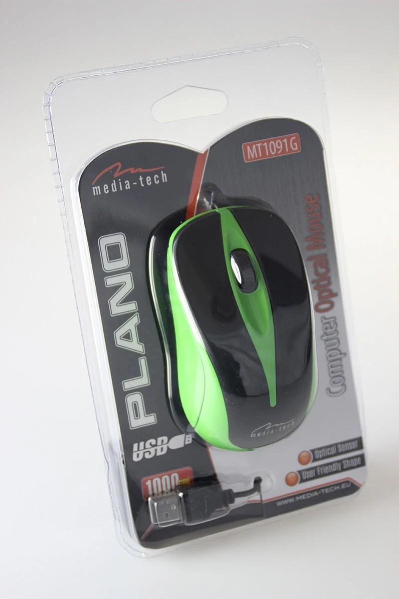 Itin ergonomiška optinė pelė Media-Tech PLANO MT1091G, USB jungtis, 800DPI, žalia