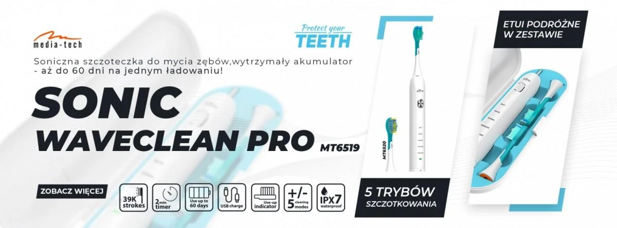 Media-Tech Sonic dantų šepetėlis Waveclean Pro MT6519