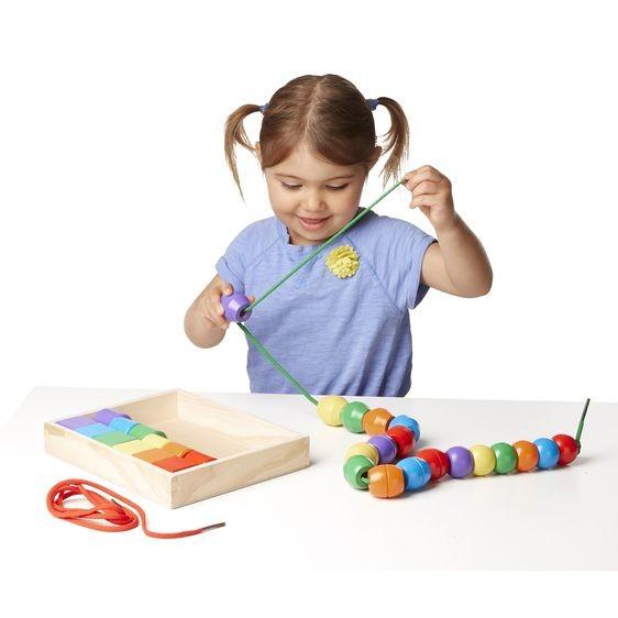 Pagrindinių raištelių karoliukai - MELISSA & DOUG - Trisdešimt medinių karoliukų - Mišrus - Nuo 3 metų