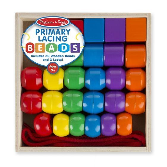 Pagrindinių raištelių karoliukai - MELISSA & DOUG - Trisdešimt medinių karoliukų - Mišrus - Nuo 3 metų