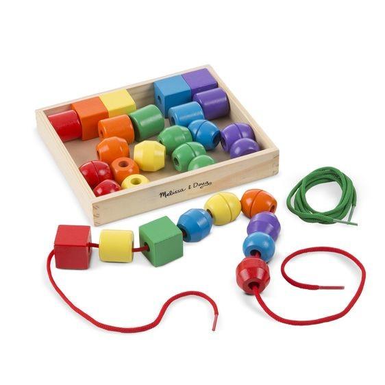Pagrindinių raištelių karoliukai - MELISSA & DOUG - Trisdešimt medinių karoliukų - Mišrus - Nuo 3 metų