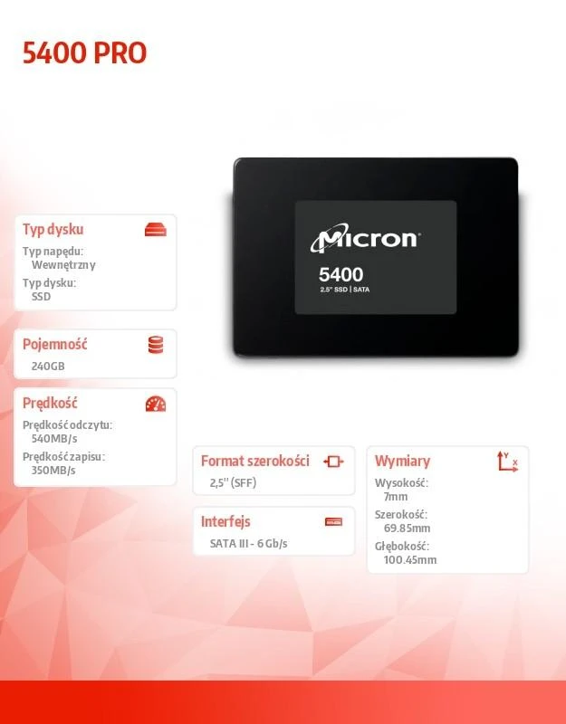 SSD Micron 5400 PRO 240GB SATA 2,5" MTFDDAK240TGA-1BC1ZABYYR (DWPD 1.5)