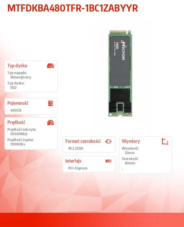 SSD Micron 7450 PRO 480GB M.2 (22x80) NVMe PCI 4.0 MTFDKBA480TFR-1BC1ZABYYR (DWPD 1)