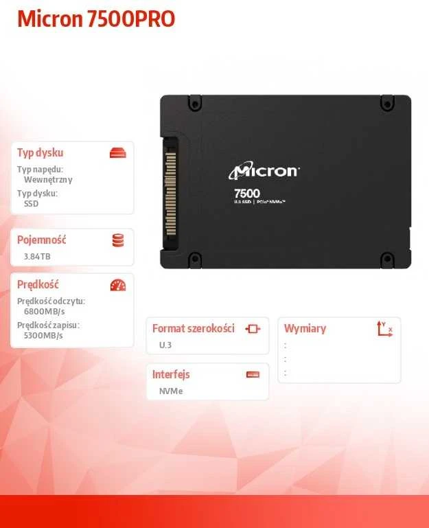 Micron 7500 PRO 3,84 TB U.3 PCI Express 4.0 NVMe 3D TLC NAND