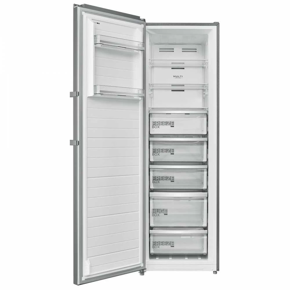 Midea Šaldiklis | MDRU385MTE46 | Energijos vartojimo efektyvumo klasė E | Stačias | Laisvai stovintis | Ūgis 185 cm | Bendra grynoji talpa 272 L | No Frost sistema | Ekranas | Inox