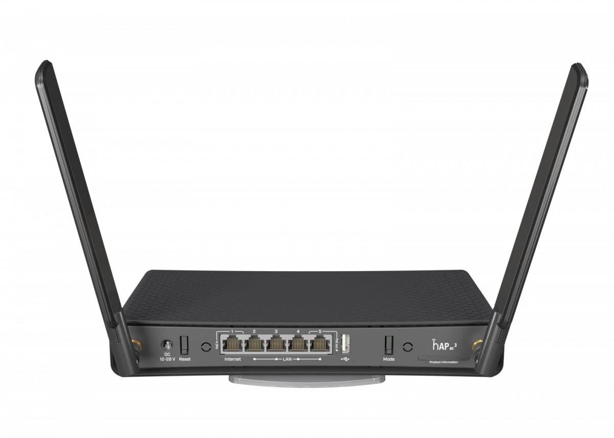 Mikrotik MicroTick | Belaidis maršrutizatorius | HAP AC3 | 802.11ac | 300+867 Mbit/s | 10/100/1000 Mbit/s | Ethernet LAN (RJ-45) jungle 5 | Tinklelio atramos Nr. | MU-MiMO Nr. | Nėra mobiliojo plačiajuosčio ryšio | Antenos tipas 2xIšorinė | 1 × USB-A