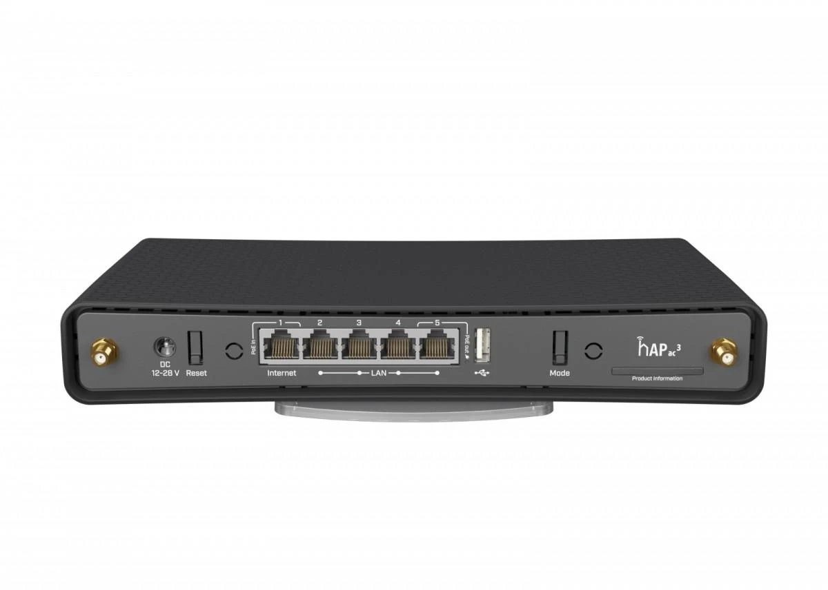 Mikrotik MicroTick | Belaidis maršrutizatorius | HAP AC3 | 802.11ac | 300+867 Mbit/s | 10/100/1000 Mbit/s | Ethernet LAN (RJ-45) jungle 5 | Tinklelio atramos Nr. | MU-MiMO Nr. | Nėra mobiliojo plačiajuosčio ryšio | Antenos tipas 2xIšorinė | 1 × USB-A