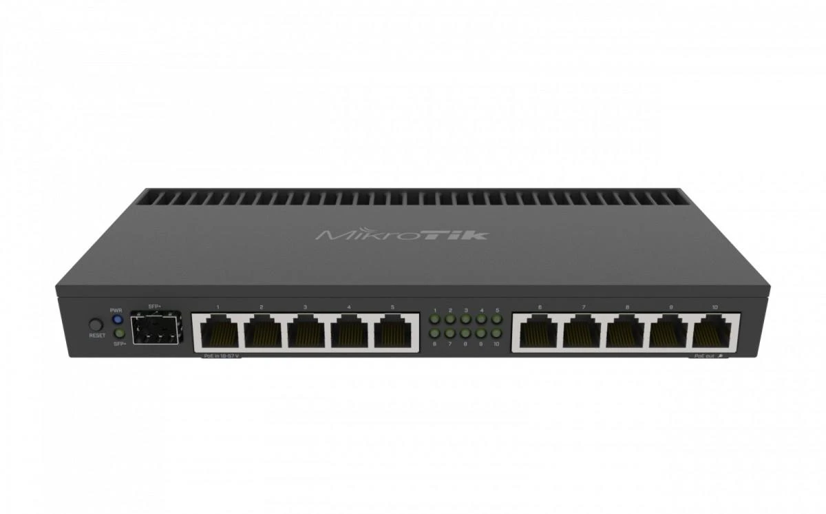 Mikrotik Laidinis Ethernet maršrutizatorius RB4011iGS+RM, keturių branduolių 1,4 GHz procesorius, 1 GB RAM, 512 MB, 1xSFP+, 1xnuoseklusis konsolės prievadas, PCB temperatūros ir įtampos monitorius, IP20, narvelinis ir stalinis korpusas su stovo jungtimis, RouterOS L5 | MikroTik | Ethernet maršrutizatorius | RB4011iGS+RM | Nėra „Wi-Fi“ | 10/100/1000 Mbit/s | Ethernet LAN (RJ-45) jungtys 10 | Mesh palaikymas: Ne | MU-MiMO: Ne | Nėra mobiliojo plačiajuosčio ryšio | Antenos tipas: Ne | 12 mėn.