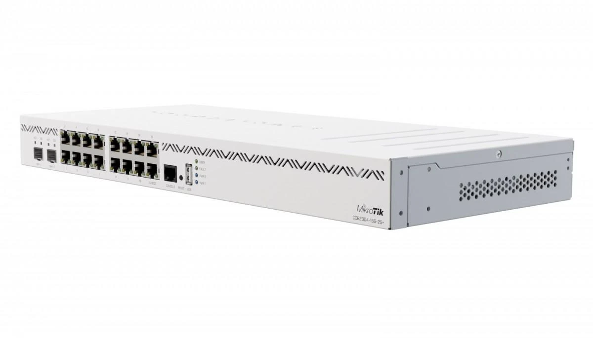 Mikrotik Cloud Core Maršrutizatorius CCR2004-16G-2S+, 2x10G SFP+ jungtys, 16x Gigabit LAN jungtys, 1x RJ45 Serial port, 4 core CPU, 4 GB RAM, Dual redundant power supply, CPU and PCB temperature monitorius, RouterOS L6 | MikroTik | Cloud Core Maršrutizatorius | CCR2004-16G-2S+ | No Wi-Fi | 1 | 12 mėn.