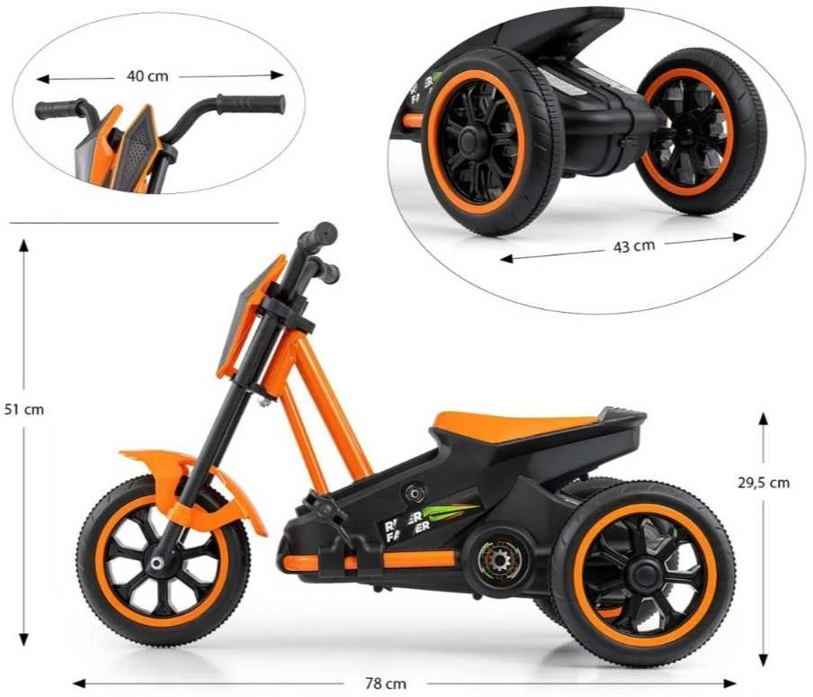 Vaikiškas kartingas Milly Mally Rider oranžinis