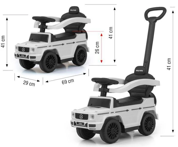 Paspirtukas su vairavimo rankena MERCEDES G350d Milly Mally baltas