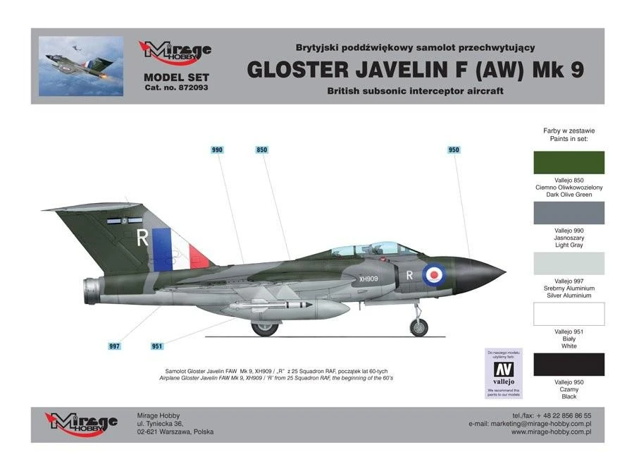 Mirage Surenkamas lėktuvo modelis „Gloster Javelin F Mk9“ / 872093