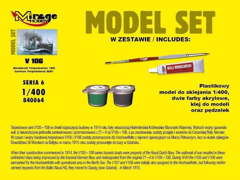 Mirage Modele Mirage 'V106' (Vokietijos WW1 torpedo laivas) (MI / 840064)