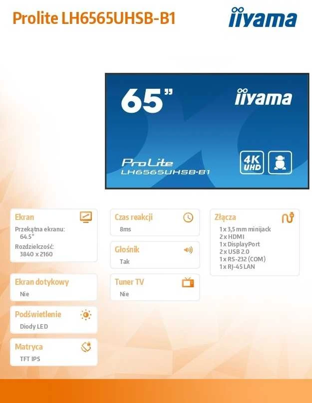Monitorius iiyama ProLite LH6565UHSB-B1