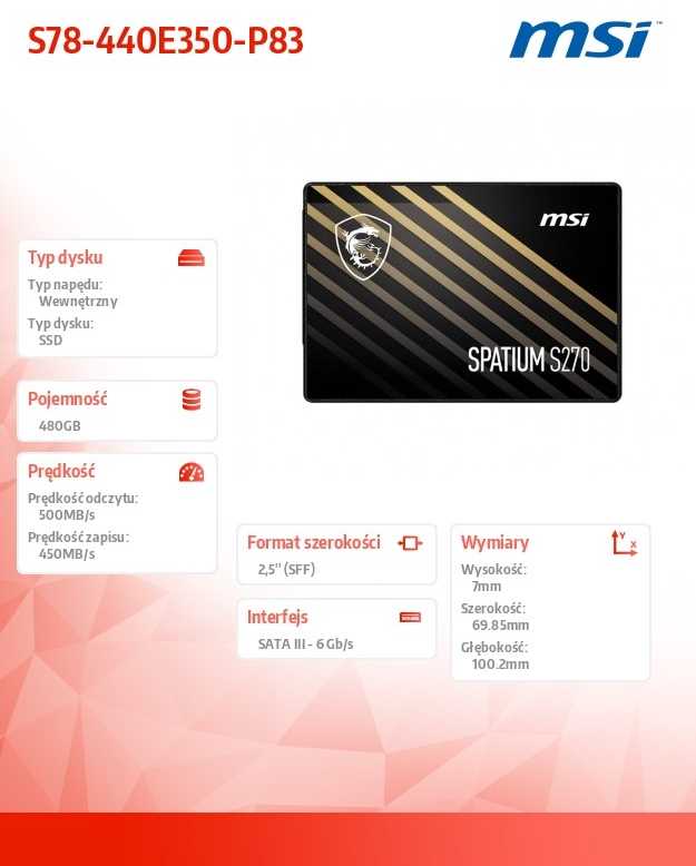 Kietasis diskas - MSI SPATIUM S270 480GB SATA III 2.5" 3D NAND