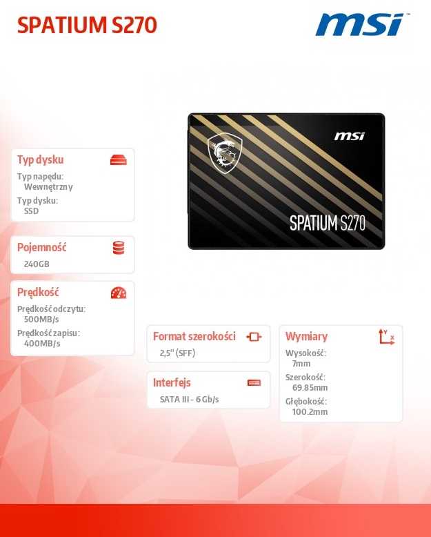 MSI SPATIUM S270 SATA 2.5 240GB vidinis kietojo kūno diskas 2.5" Serial ATA III 3D NAND