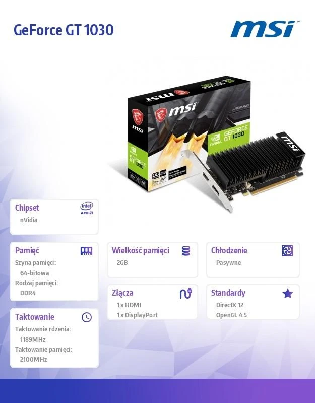 Vaizdo plokštė MSI GeForce GT 1030 2GB DDR4