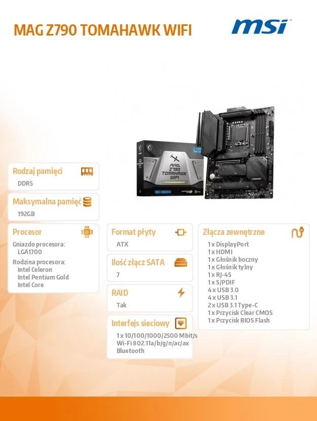 Pagrindinė plokštė MSI Intel Z790/LGA1700/ATX/Memory DDR5/Atminties lizdai 4/1xPCI-Express 3.0 1x/2xPCI-Express 5.0 16x/4xM.2/1xHDMI/1xDisplayPort/8xUSB 3.2/2xUSB-C/1xOptical S/PDIF/1xRJ45/5xAudio port