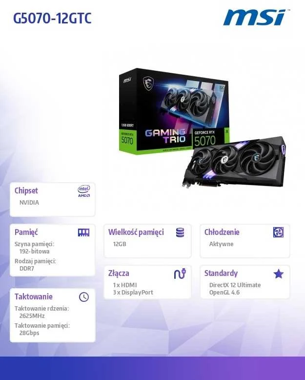Vaizdo plokštė MSI GeForce RTX 5070 GAMING TRIO OC 12GB DLSS 4