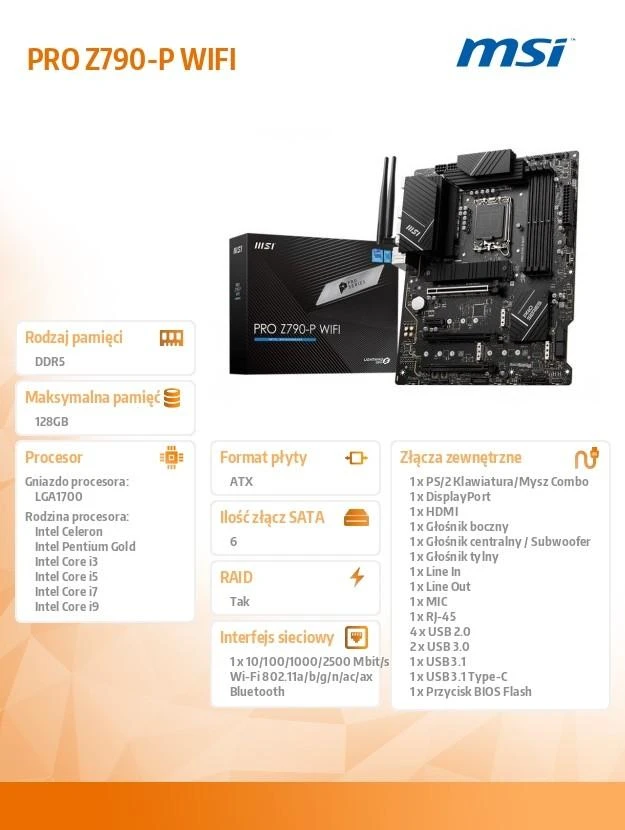 Pagrindinė plokštė MSI PRO Z790-P WIFI