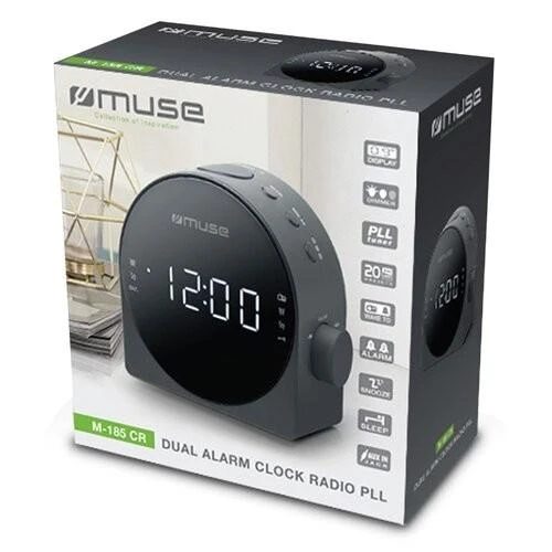 Muse Mūza | Dvigubas žadintuvo radijas PLL | M-185CR | AUX į | Juodas