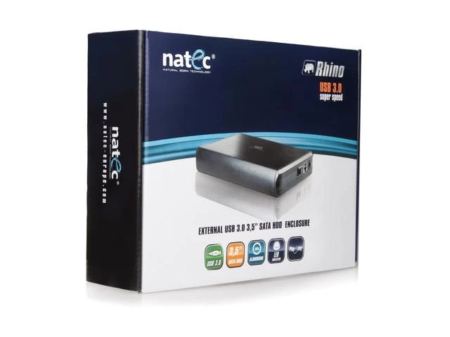 Kietasis diskas NATEC NKZ-0448 RHINO išorinis USB 3.0 korpusas skirtas 3,5 colio SATA HDD juodas aliuminis