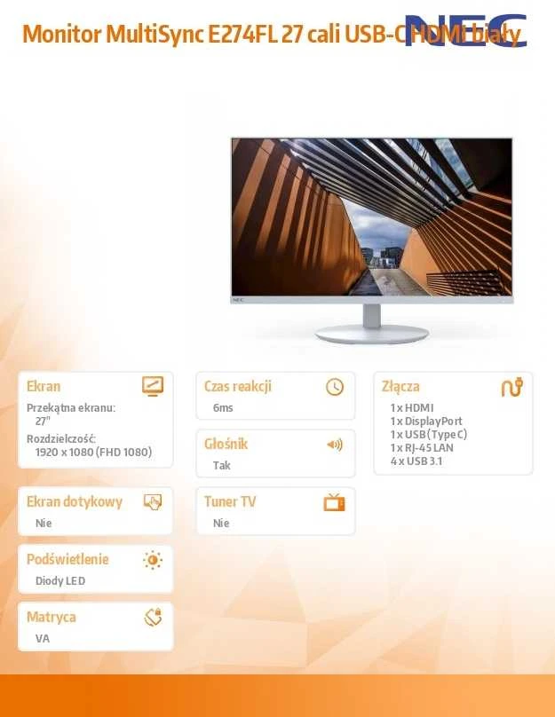 Monitorius NEC E274FL Baltas 27IN